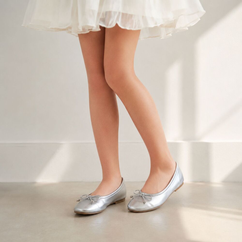Zoe & Zac Toddler Girls Ballet Flats Bow Slip On Dress Party Silver Size 13